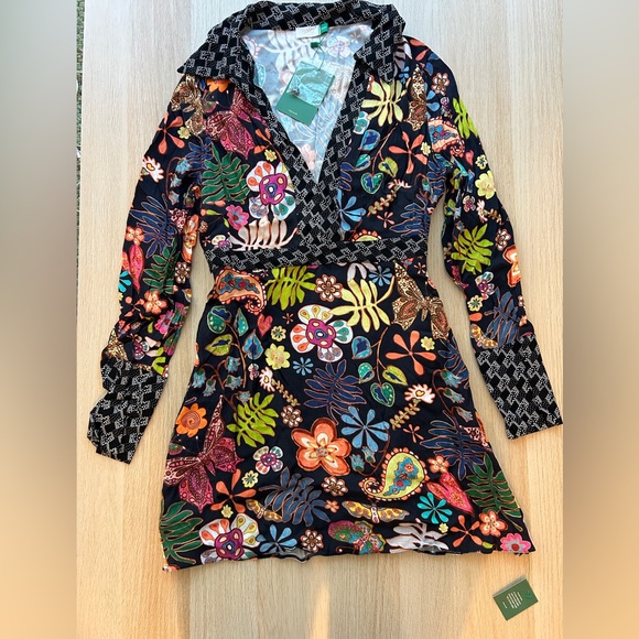 RIXO 70’s Flower Mini Dress with long sleeves size M - Picture 3 of 4